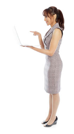 Indian business woman posing in studio isolated on a backgroundの写真素材