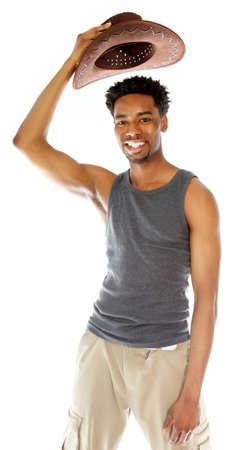 Attractive afro-american man posing in a  studio isolated on a backgroundの写真素材