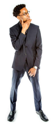 Attractive afro-american business man posing in studio isolated on a white backgroundの写真素材