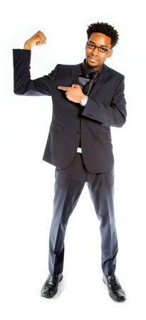 Attractive afro-american business man posing in studio isolated on a white backgroundの写真素材