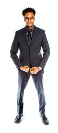 Attractive afro-american business man posing in studio isolated on a white backgroundの写真素材