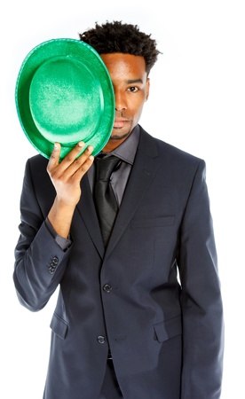 Attractive afro-american business man posing in studio isolated on a white backgroundの写真素材