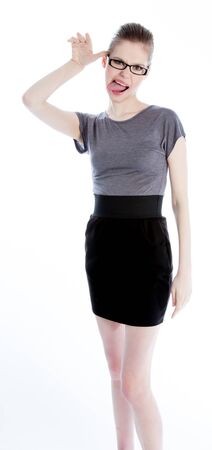 Attractive caucasian business woman in her 30 isolated on a white backgroundの写真素材
