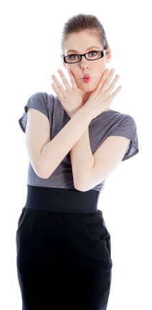 Attractive caucasian business woman in her 30 isolated on a white backgroundの写真素材