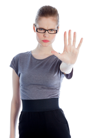 Attractive caucasian business woman in her 30 isolated on a white backgroundの写真素材