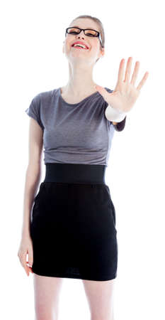 Attractive caucasian business woman in her 30 isolated on a white backgroundの写真素材