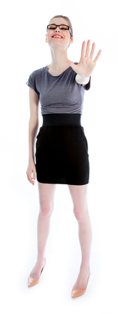 Attractive caucasian business woman in her 30 isolated on a white backgroundの写真素材