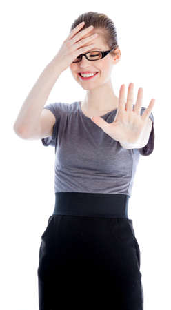 Attractive caucasian business woman in her 30 isolated on a white backgroundの写真素材