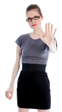 Attractive caucasian business woman in her 30 isolated on a white backgroundの写真素材