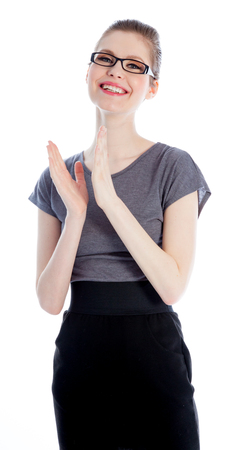 Attractive caucasian business woman in her 30 isolated on a white backgroundの写真素材