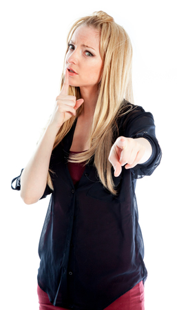 Attractive caucasian blond girl isolated on a white backgroundの写真素材