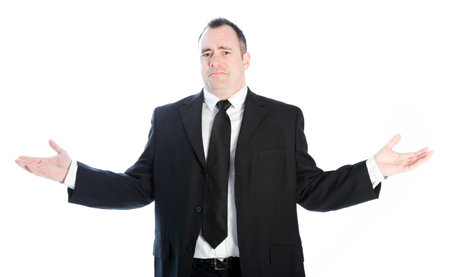 Caucasian businessman 40 years old isolated on a white backgroundの写真素材