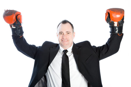 Caucasian businessman 40 years old isolated on a white backgroundの写真素材