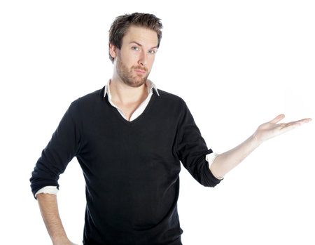 Attractive 30 years old caucasion man shot in studio isolated on a white background