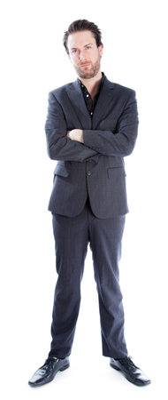 Attractive 30 years old caucasion man shot in studio isolated on a white backgroundの写真素材