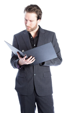 Attractive 30 years old caucasion man shot in studio isolated on a white backgroundの写真素材