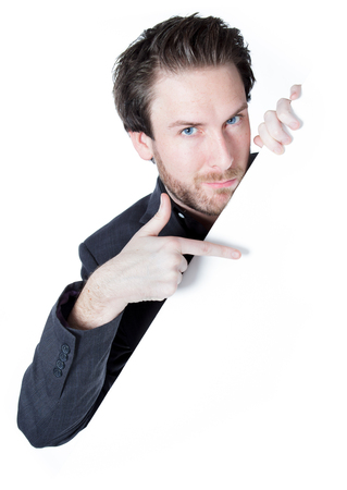 Attractive 30 years old caucasion man shot in studio isolated on a white backgroundの写真素材