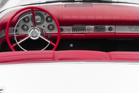 Close-up of details of vintage American Carsの写真素材