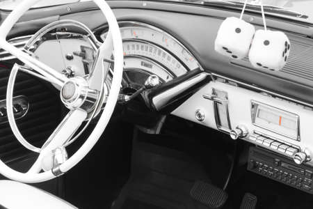 Close-up of details of vintage American Carsの写真素材