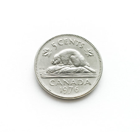 5 canadian cents isolated on a white background