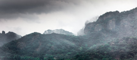 Low angle view of cliffs, Mexico City, Mexicoの写真素材
