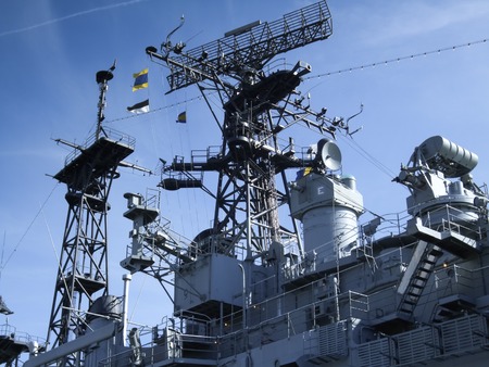 Low angle view of USS Little Rock battleship, Buffalo And Erie County Naval & Military Park, Buffalo, New York City, New York State, USAの写真素材