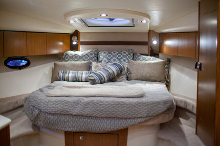 Bed in a speedboatの写真素材