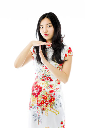 Asian young woman showing timeout signalの写真素材