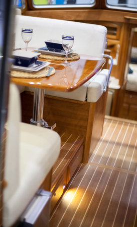 Place setting in a speedboatの写真素材