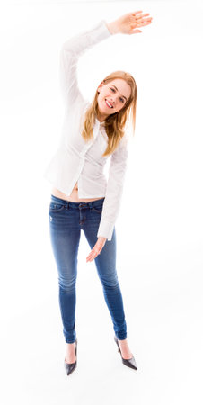 Young woman stretching and smilingの写真素材