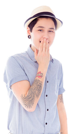 Young woman yawningの写真素材