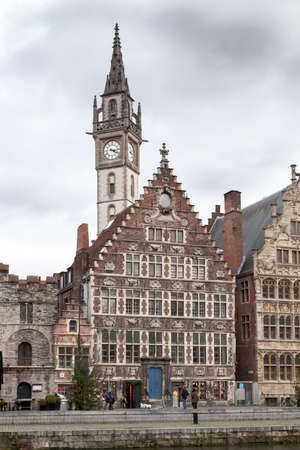Clock tower in a city, Ghent, Belgium 2011-12-29 9:49:54 AMのeditorial素材