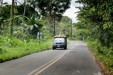 Semi truck moving on the road, Costa Rica 2011-05-07 1:30:12 PMのeditorial素材