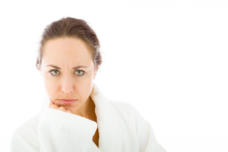 Model in studio isolated on white backgroundの写真素材