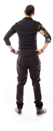 Model in studio isolated on white backgroundの写真素材