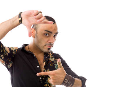 Model in studio isolated on white backgroundの写真素材