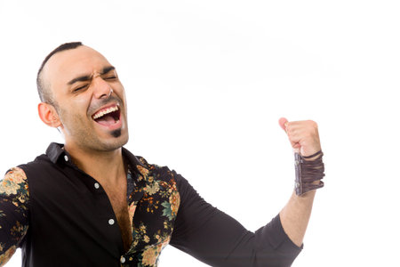 Model in studio isolated on white backgroundの写真素材