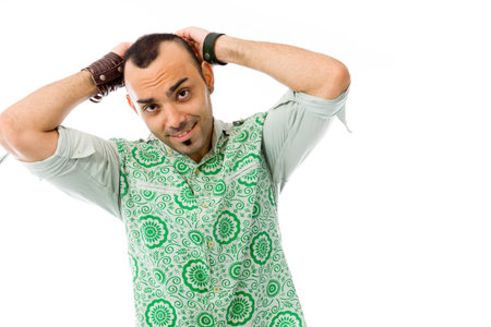 Model in studio isolated on white backgroundの写真素材