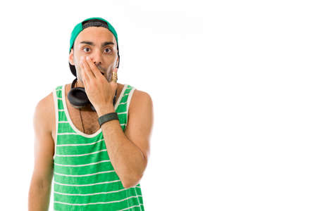 Model in studio isolated on white backgroundの写真素材