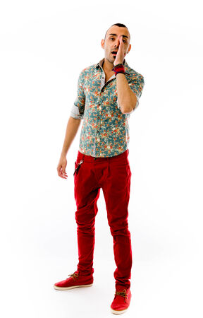 Model in studio isolated on white backgroundの写真素材