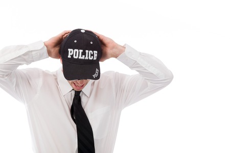 Model in studio isolated on white backgroundの写真素材