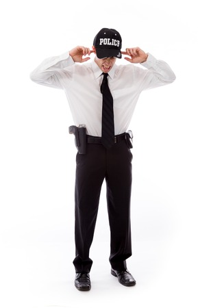 Model in studio isolated on white backgroundの写真素材