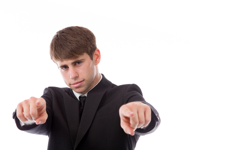 Model in studio isolated on white backgroundの写真素材