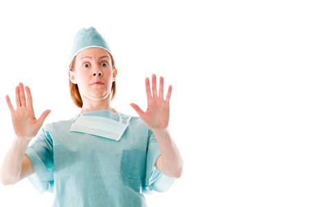 Model in studio isolated on white backgroundの写真素材