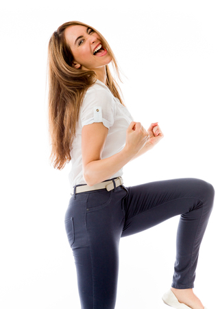 Model in studio isolated on white backgroundの写真素材