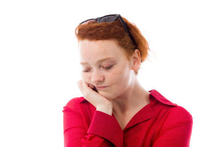 Model in studio isolated on white backgroundの写真素材