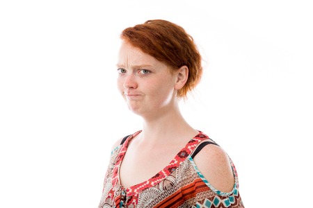 Model in studio isolated on white backgroundの写真素材