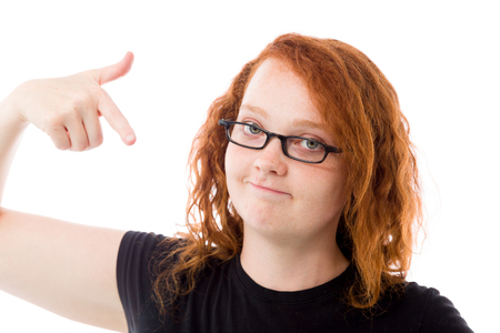 Model in studio isolated on white backgroundの写真素材