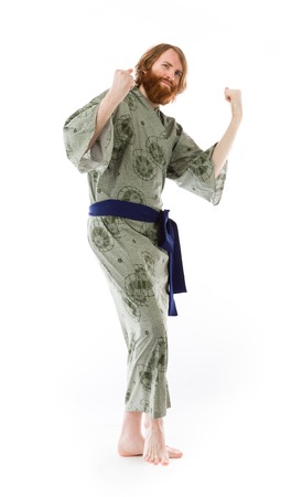 Model in studio isolated on white backgroundの写真素材