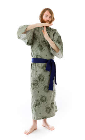 Model in studio isolated on white backgroundの写真素材